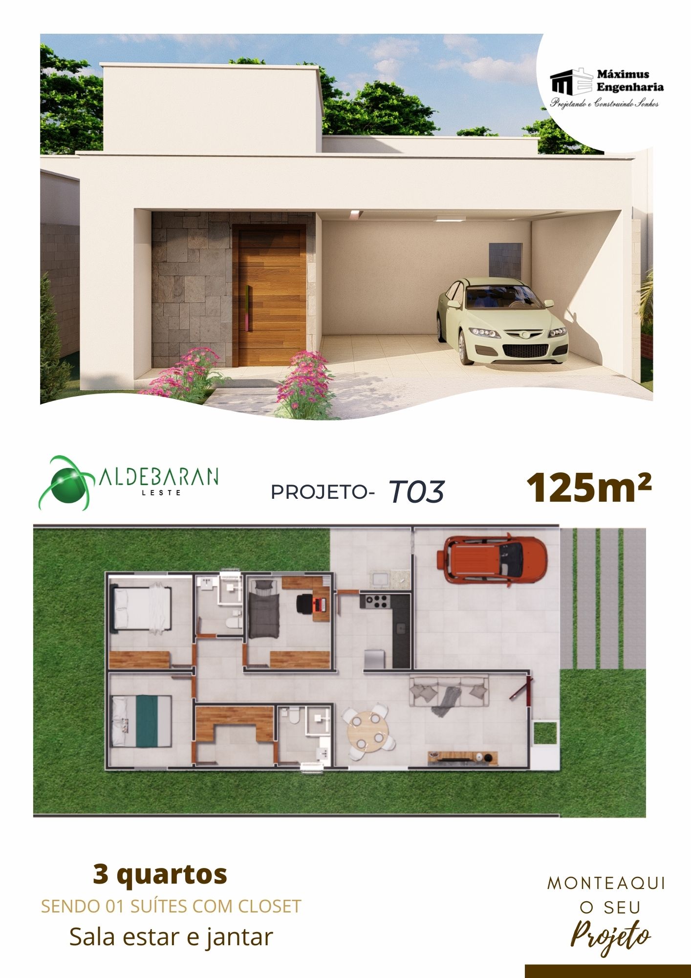 Casa Alto Padrão no Condomínio Aldebaran Leste | 3 Quartos (1 Suíte) | 120m²